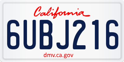 CA license plate 6UBJ216