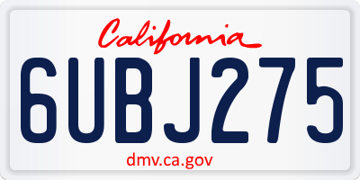 CA license plate 6UBJ275