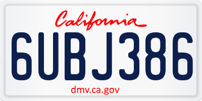 CA license plate 6UBJ386