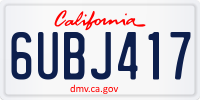 CA license plate 6UBJ417