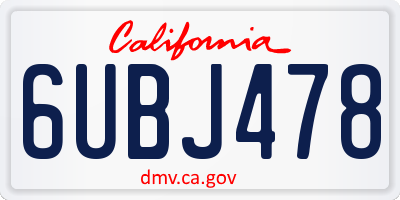 CA license plate 6UBJ478