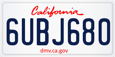 CA license plate 6UBJ680