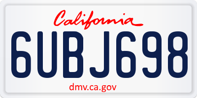 CA license plate 6UBJ698