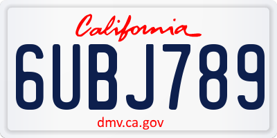 CA license plate 6UBJ789