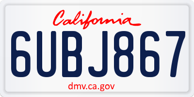 CA license plate 6UBJ867