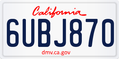 CA license plate 6UBJ870