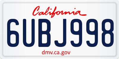 CA license plate 6UBJ998
