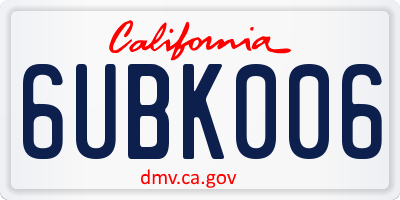 CA license plate 6UBK006