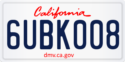 CA license plate 6UBK008