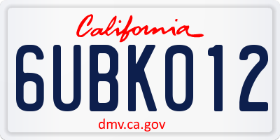 CA license plate 6UBK012
