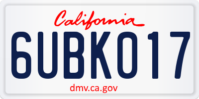 CA license plate 6UBK017