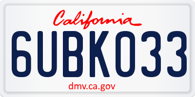 CA license plate 6UBK033