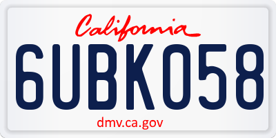 CA license plate 6UBK058