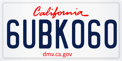 CA license plate 6UBK060