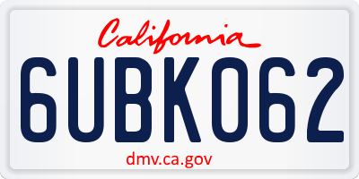 CA license plate 6UBK062