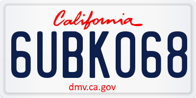 CA license plate 6UBK068