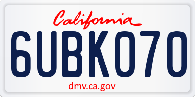 CA license plate 6UBK070