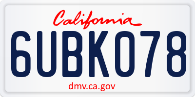 CA license plate 6UBK078