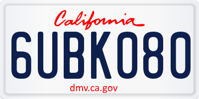 CA license plate 6UBK080
