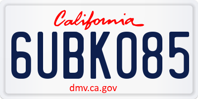 CA license plate 6UBK085