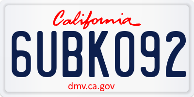 CA license plate 6UBK092