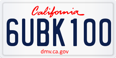 CA license plate 6UBK100