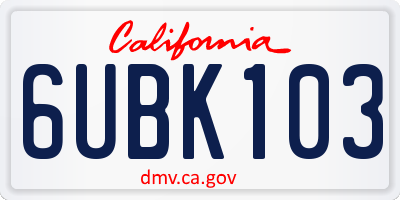 CA license plate 6UBK103