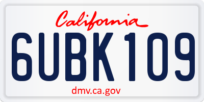 CA license plate 6UBK109