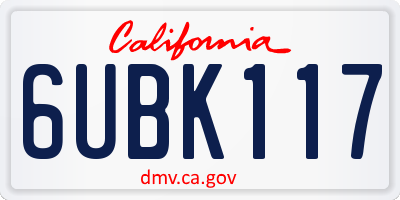 CA license plate 6UBK117