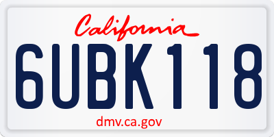 CA license plate 6UBK118