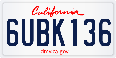 CA license plate 6UBK136