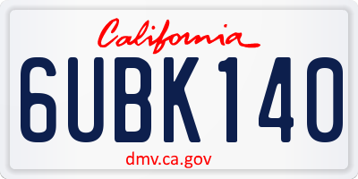 CA license plate 6UBK140