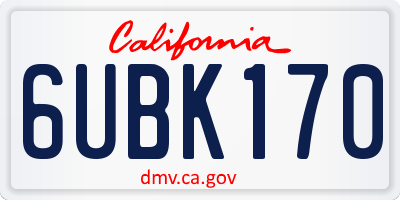 CA license plate 6UBK170