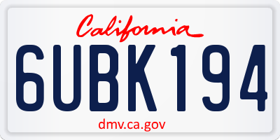 CA license plate 6UBK194