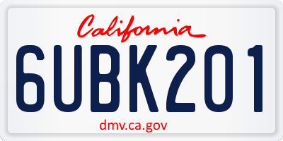 CA license plate 6UBK201