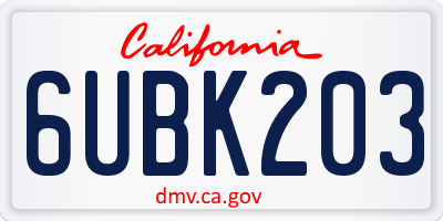 CA license plate 6UBK203