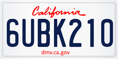 CA license plate 6UBK210