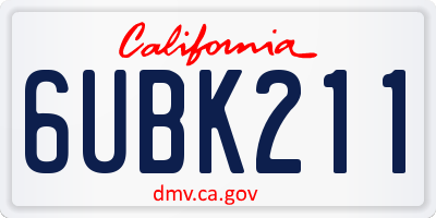 CA license plate 6UBK211