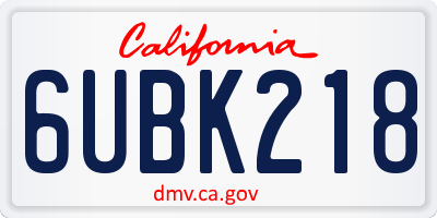 CA license plate 6UBK218