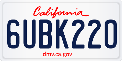 CA license plate 6UBK220