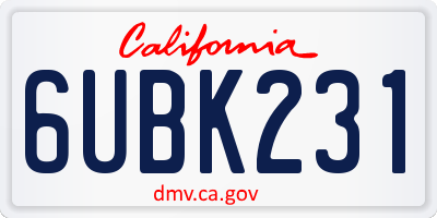 CA license plate 6UBK231