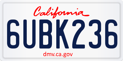 CA license plate 6UBK236