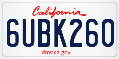 CA license plate 6UBK260