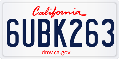 CA license plate 6UBK263