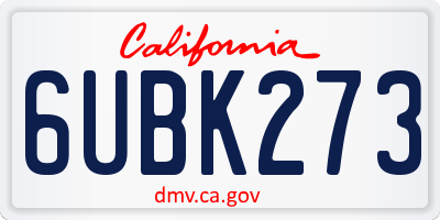 CA license plate 6UBK273