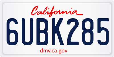 CA license plate 6UBK285