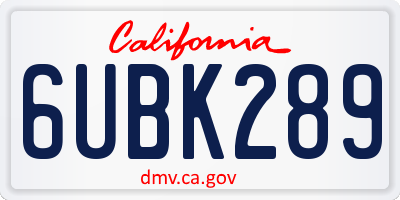 CA license plate 6UBK289