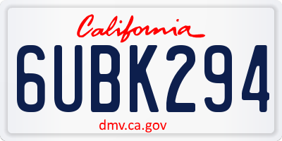 CA license plate 6UBK294