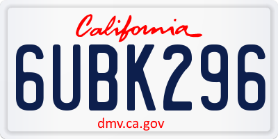 CA license plate 6UBK296