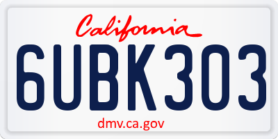 CA license plate 6UBK303